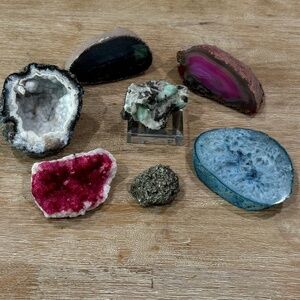 Agate Stone & Fools Gold Rock Home Decor Collection, Set of 7